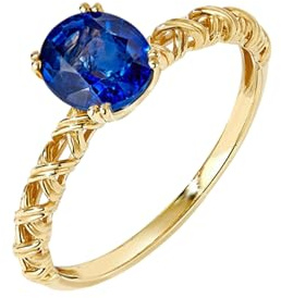 Musihy 14 Karat 585 Gelbgold Ring Saphir Gold, Hohlkreuzring für Damen mit ovalem Saphir (0,79 ct), Größe 65 (20.7)