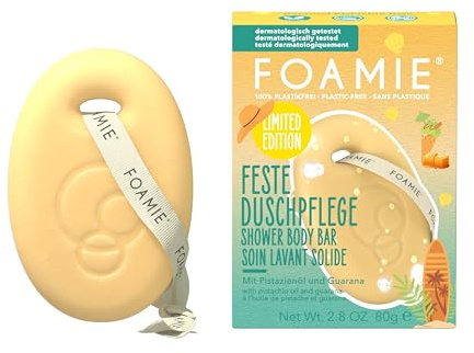 Foamie Soin de Douche Fixe Caramel Pistacchio - Gel Douche sans Plastique, Soin Corps Ferme avec Mousse Crémeuse - Nettoyage Doux pour Homme & Femme - Alternative Durable au Gel Douche