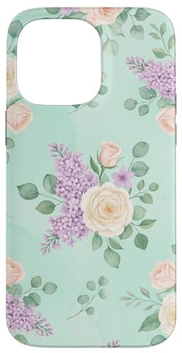 Hülle für iPhone 14 Pro Max Weiche Blumen Rosen Hyazinthe Lila Aquarell Gartenkunst