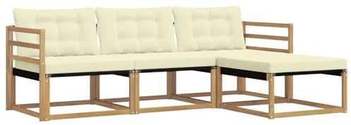 vidaXL Outdoor-Sofagarnitur mit Kissen 4 pcs Weiß und Creme, Garten Sofa, modernes Eckmöbel, strapazierfähiges Set für die Terrasse, ideal zum Entspannen