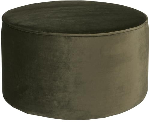 WOOOD Sara Hocker Ø 60 cm - Niedriger Pouf Sitzhocker Rund aus Samtstoff Fußbank Sitzpouf - Warmes Grün - 36x60x60 cm