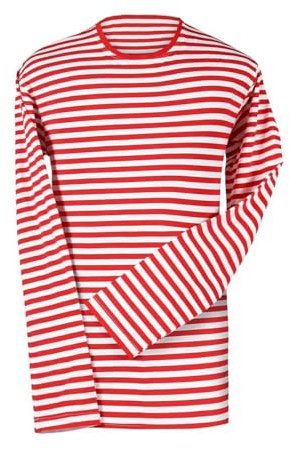 Thetru Ringelshirt Deluxe Rot Weiß gestreift, Langarm Gr XS