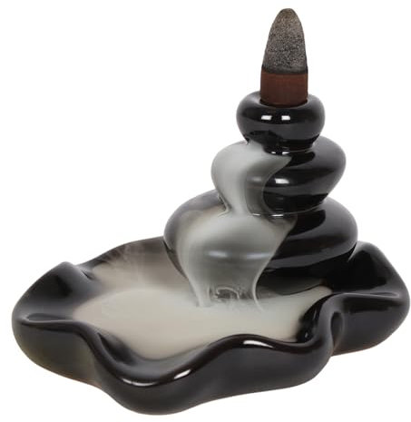 Black Resin Large Pebbles Backflow Incense Burner - 7.5cm x 9.3cm (1 Pc.) - Unique & Eye-Catching Design - Enhance Relaxation & Meditation - Ideal for Artistic Home Decor