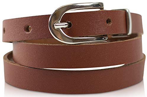 fashionchimp Basic Damengürtel aus 100% echtem Leder, schmaler Gürtel, Breite ca. 1,5cm, Made In Germany (Cognac, 100/BW85)