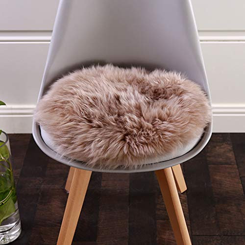 HC&WT Rundes Schaffell Sitzkissen, Luxuriöses Fell Stuhlkissen Superweicher Autositzüberzug rutschfeste Naturwollteppiche Schreibtisch Stuhlhocker Kissen (Braun,Durchmesser 45 cm)