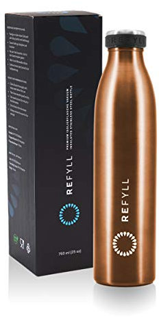 REFYLL Edelstahl Trinkflasche “dailyFYLL” - 500ml, 750ml, 1l - Auslaufsichere Thermosflasche mit doppelwandiger Vakuum Isolierung - Isolierflasche für Sport, Uni, Büro, Schule (Copper, 500 ml)