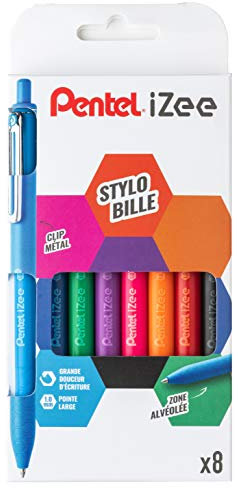 Pentel BX470/8 iZee Druckkugelschreiber mit Metallclip, breite Spitze, 1 mm, 8 Stück