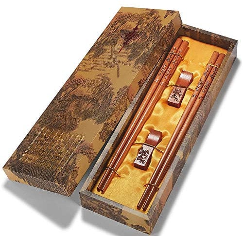 Palillos chinos reutilizables con soporte y bolsa de transporte, juego de regalo tradicional chino elegante (2 pares)