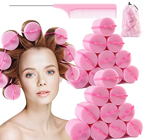 BEAUTIYAND Lot de 24 rouleaux de cheveux en mousse pour cheveux longs et courts 5,1 x 7,1 cm (rose)