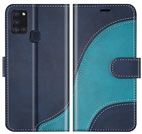 BoxTii Hülle für Galaxy A21S, Leder Handyhülle für Samsung Galaxy A21S, Ledertasche Klapphülle Schutzhülle mit Kartenfächer und Magnetverschluss, Blau