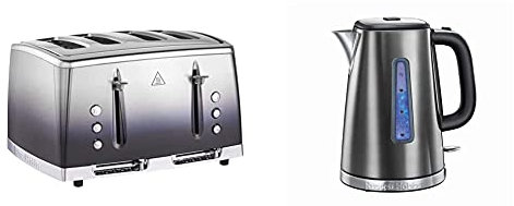 Russell Hobbs 25141 Midnight Blue Eclipse Polished Stainless Steel Ombre Four Slice Toaster & 23211 Luna Quiet Boil Electric Kettle, Stainless Steel, 3000 W, 1.7 Litre, Grey