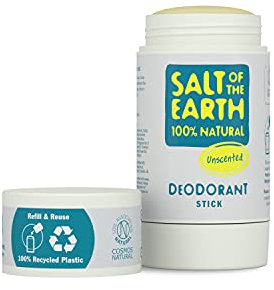 Salt Of the Earth Natural Deodorant Stick, Unscented - Aluminium Free, Vegan, Long Lasting Protection, Refillable, Leaping Bunny Approved, Made in The UK - 84g
