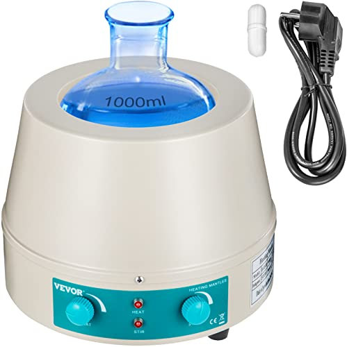 VEVOR 1000 ml Agitateur Magnétique Manteau Chauffant 350 W Manteau Chauffant Agitateur Affichage Numérique pour flacon à fond rond