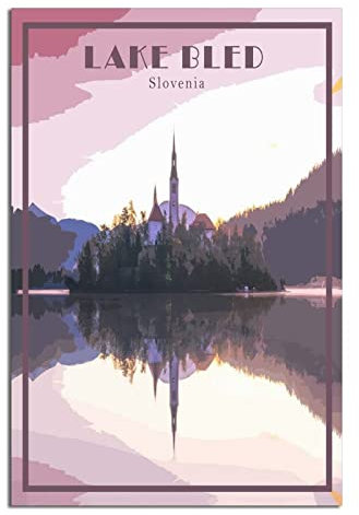 Lake Bled Slowenien Vintage Reise Poster Skyline Dekorative Poster Modern Schlafzimmer Leinwand Kunst Poster Bild Malerei Poster Wanddeko Kunst Geschenk
