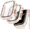 [2 Pack]Kamita Custodia Diamond per Apple Watch Series SE 2023/6/5/4, PC Cover rigida antigraffio con schermo in vetro temperato, Pellicola salvaschermo glitterata per iWatch 6 40mm(Rosa-Rosa-oro)