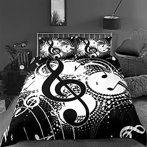 RFFLUX 3D Musik schwarz und weiß Noten Bettwäsche Set 135x200 cm 2teilig mit Reißverschluss Weiche und Angenehme Schlafkomfort Microfaser Bettbezug Kinderbettwäsche mit Kissenbezug 80x80 cm