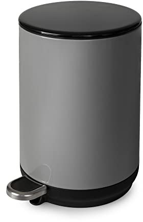 Blue Canyon Natura Pedal Bin| Modern and Stylish Trash Can|5L Bin for Kitchen, Bathroom, Bedroom, Office| Anti-Fingerprint Outer Finish| Stainless Steel Rubbish Bin| Round Waste Bin| Pastel Grey