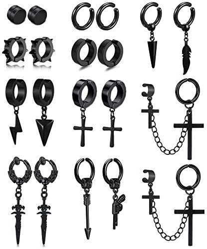 BVLAGIDA 20 Stücke Edelstahl magnet ohrringe für Männer Damen Creolen Kreuz Anhänger Nicht Piercing Hypoallergen Non-piercing Clip on Ohrringe, Schwarz