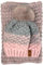 kennydoo Mütze & Schal Set / 2 teilig/Damen Kombi - Beanie mit großem Bommel und Loop/kuschelig gestrickt (rosa/grau)