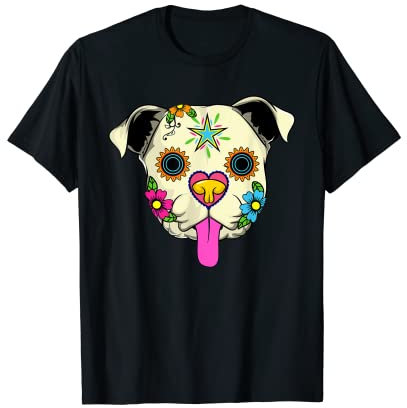 Sugar Skull Englische Bulldogge Hundebekleidung, Tag der Toten T-Shirt