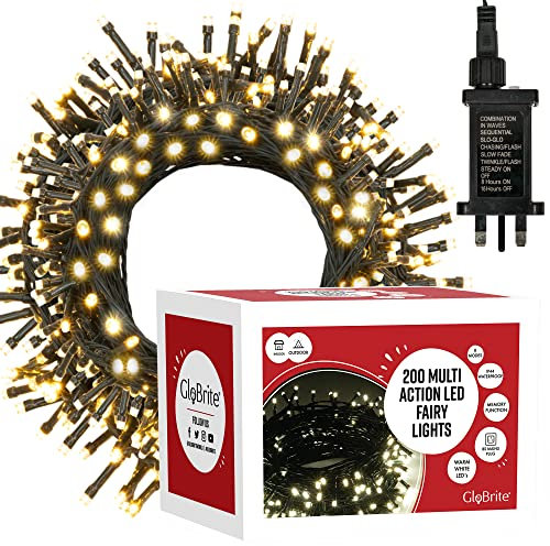 GloBrite 200 LED Fairy Lights - Versatile Christmas Lights with 8 Modes, Outdoor Fairy Lights, Christmas Tree Lights and Christmas Decorations - Waterproof Christmas Lights Outdoor - White