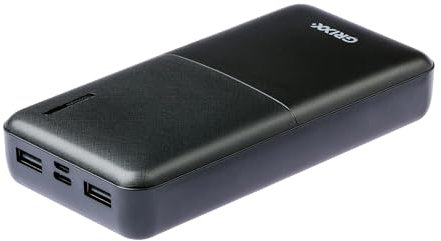 Grixx Powerbank 15.000mAh, TÜV GS, 2 x USB-A Output, 1 x USB-C In-Output, 1 x Micro-USB Input, 18W PD, Power Delivery, Kompatibel mit Smartphones, Tablets und mehr.