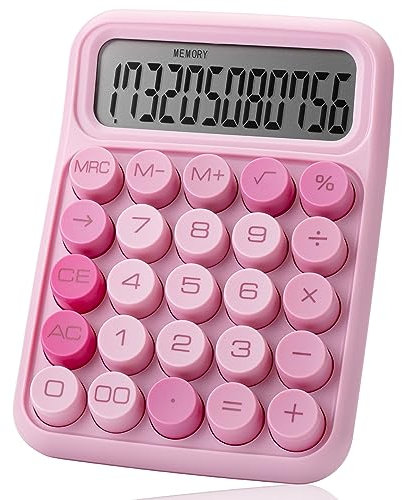 Mr. Pen Calculatrice mécanique à interrupteur - Grand écran LCD 12 chiffres - Rose avec gros boutons - Fournitures de rentrée scolaire