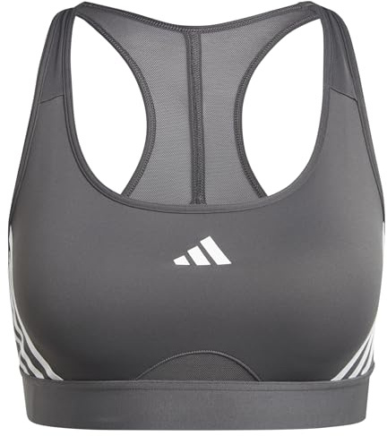 adidas Women's Powerimpact Train Medium-Support 3-Stripes Bra Sport-BH, Grey six/White, L C-D