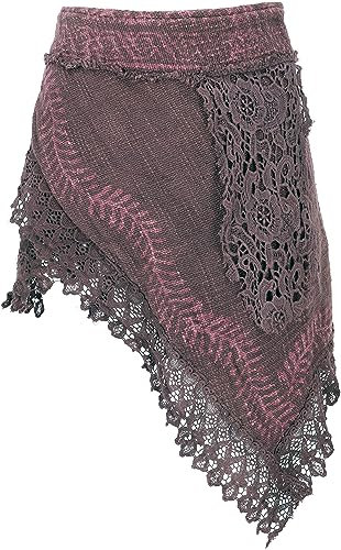 GURU SHOP Natürlicher Goa Sommerrock, Bedruckter Ethno Wickelrock mit Spitze, Hüftschmeichler, Damen, Kiwi, Baumwolle, Size:38, Röcke Alternative Bekleidung