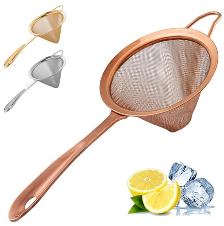 A Bar Above Antique Copper Conical Mesh Strainer, Fine Cocktail Sieve for Bartenders and Chefs, 304 Stainless Steel Double-Strainer for Tea, Coffee, Broths, and Stylish Home Bar Presentation