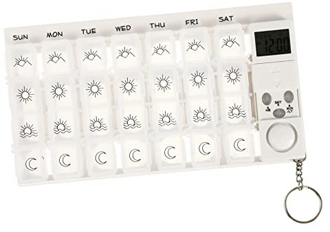 Anneome Weekly 7 Days 28 Compartments Electronic Medicine Organizer Alarm Reminder and Luminous LCD Backlight, Travel Pill Box for Vitamins and Medication Storage, White