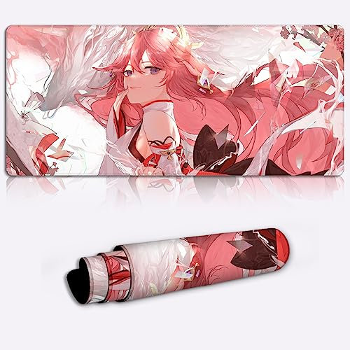 Desk Mat Genshin Impact XXL Yae Miko Gaming Mousepad Desk Game Character Long Desk Pad Gaming Mousepad Computer Laptop (11.8x31.49X0.15) Inch