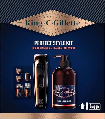 King C. Gillette Herren Perfect Style Bart Kit Geschenkset mit Trimmer und Bart und Gesichtswäsche