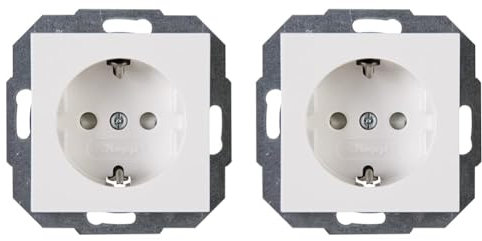 Kopp 940029084 Athenis Schutzkontakt-Steckdose, 250 V, 1-Fach mit Berührungsschutz, rein-weiß (Packung mit 2)