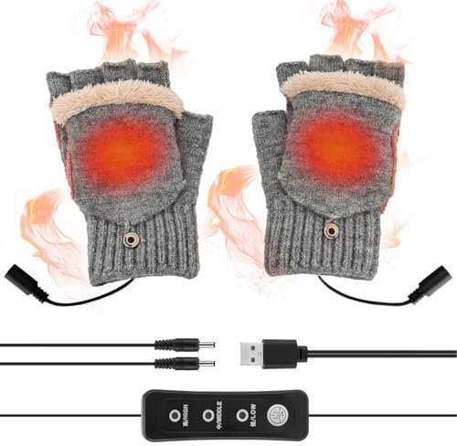 DAZZTIME Beheizbare Handschuhe Damen,USB Beheizte Handschuhe,Half Hands Beheizte Fingerlose Handschuhe,Mit 3 Temperaturstufen,Handschuhe Beheizbar,Handschuh Für Drinnen Oder Draußen.
