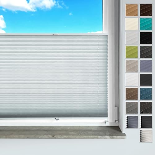 Rollmayer Plissee ohne Bohren, mit Klemmträger Plisseerollo Faltrollo Sichtschutz und Sonnenschutz für Fenster und Tür Premiumqualität Falte für Zuhause, 3 Kollektionen(Binco Silber,B75cm x H100cm)