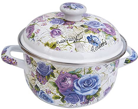 HOMSFOU Retro Stew Pot Heavy Duty Household Soup Pot Double Handle Design Non-Slip Handles Heat Insulation Even Heat Distribution Easy to