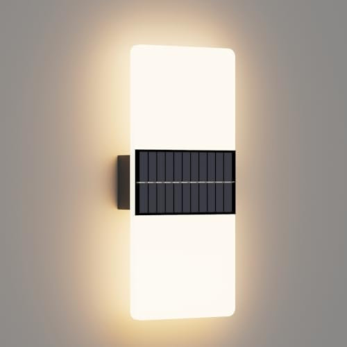 Coinmit LED Solar Applique, Lampada da parete senza fili 3000K, Applique da parete a batteria IP44, Lampada da parete per esterni in acrilico per patio, balcone