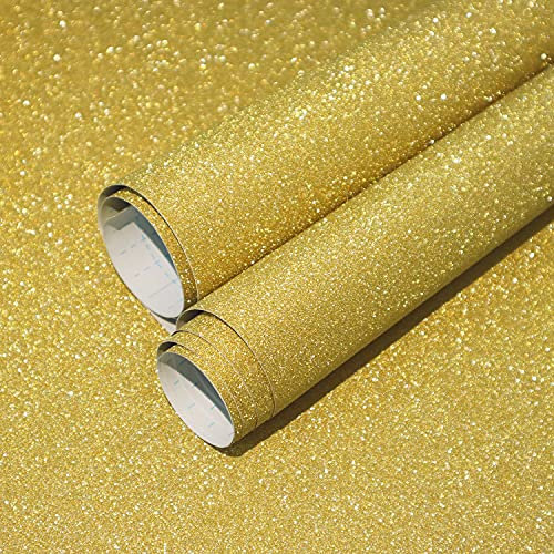 CiCiwind Selbstklebende Tapete Gold Glitzer Tapete 44×500CM Möbelfolie Selbstklebend Wandverkleidung Selbstklebend Wohnzimmer Schlafzimmer Wand Schränke Tisch Vinyl Klebefolie