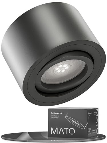 MATO LED Aufbaustrahler Schwarz - Extra Flach & Schwenkbar - Ø80x50mm - Aufbauspots Decke Inkl. 5W Modul 230V - 4000K Neutralweiß - Deckenspots, Aufputz Deckenstrahler