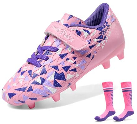 DREAM PAIRS Boys Football Boots Shoes Kids Girls Soccer Athletics Training Sport Running Shoes with Socks Sneakers for Unisex,Size 5 Big Kid,Pink/Purple,SDSO2307K-ACC-1