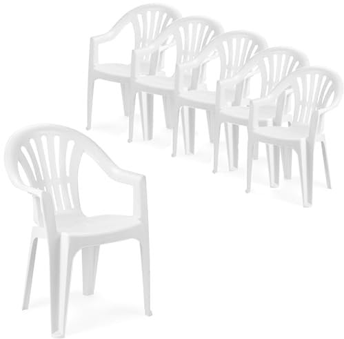 VIRSUS Set 6 Sedie da Giardino in Polipropilene di colore Bianco, misura 56x54x80 cm, Sedia Impilabile, Schienale Basso e Braccioli per Esterno ed Interno, Made in Italy -LYR508F