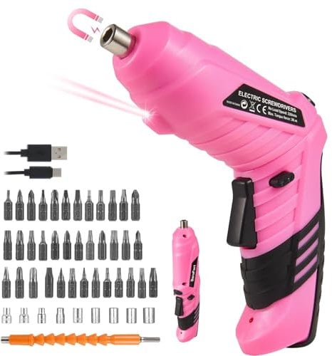 Durofort 3.7V Cordless Electric Screwdriver Set, 3Nm Rechargeable Screwdriver Kit 48Pcs, Type C Cable Dual Position Handle, 1300mAh Battery Indicator, Flexible Shaft, LED Light