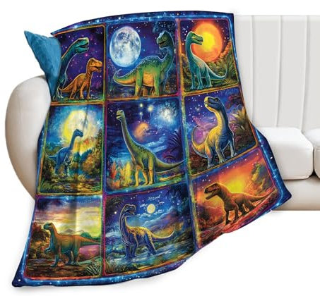 Dinosaurier-Decke, superweich, warm, Dinosaurier-Überwurf, Geschenk für Jungen und Mädchen, gemütlich, flauschig, Plüsch, Dino-Flanell, Geschenke, Fleecedecken für Kinder und Erwachsene, 127 x 101 cm