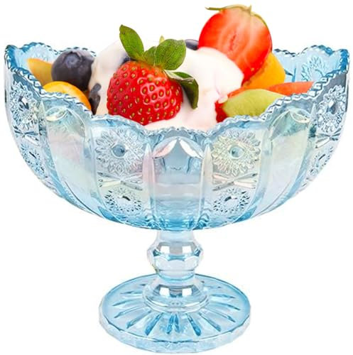 EHERDM Crystal Glass Boat-Shaped Bowl with Pedestal Vintage Embossed Dessert Bowl Transparent Ship Serving Bowl for Fruit Snack Nut Candy Decorative Bowls for Home Kitchen Decor Small Blue