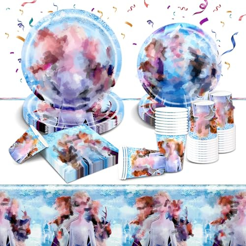 Birthday Party Tableware Set- 51Pcs Birthday Dinnerware Set Party Table Decorations Tableware Decor Disposable Paper Plates Cups Napkins Tablecloth for Kids Babyshower Party Supplies Set-ice