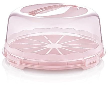 Stolmet Cake Box, Plastic Clear Cake Carrier, Reusable Storage Container for Cupcakes, Muffins or Cakes, Many Styles, Ideal for Transporting Pastries, Cake Box with Lid (Pink Round)