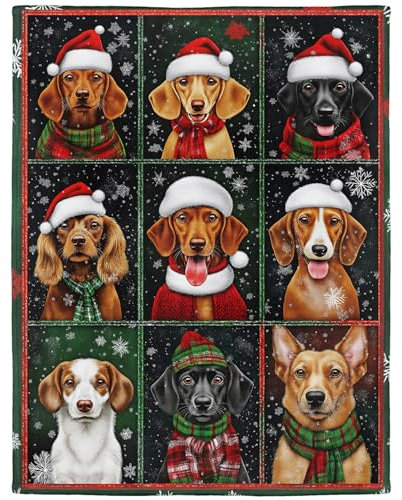 Weihnachts Kuscheldecke mit Collage Hunde, Geschenke für Hundeliebhaber/Hundehalter, Super Weiche Warme Fleece Decke, 135 x 200 cm