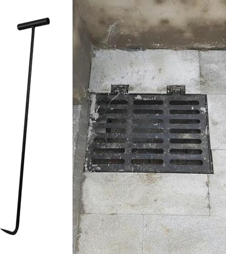 Canaletta Scolo Acqua Piovana Copertura di Scarico Esterna con Gancio per Chiusino, Griglia di Scarico in Ghisa Resistente per Progetti di Costruzione di Cantieri, Filtri di Scarico a Canale con Base(