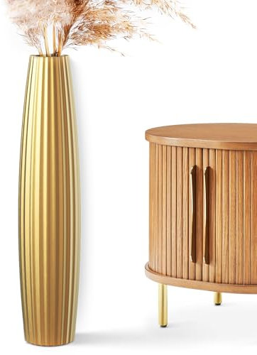Rocendlor Bodenvasen, hohe Bodenvase, 60 cm, stabile Goldvase für Wohnzimmer-Dekoration, Kunstharz, Gold